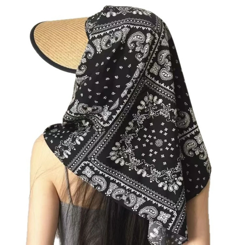 

2 pcs Straw Turban Hat for Women - Neck Cover Sun Cap for Beach Vacation, UPF Protection Fashion Visor Hat, Summer Casual