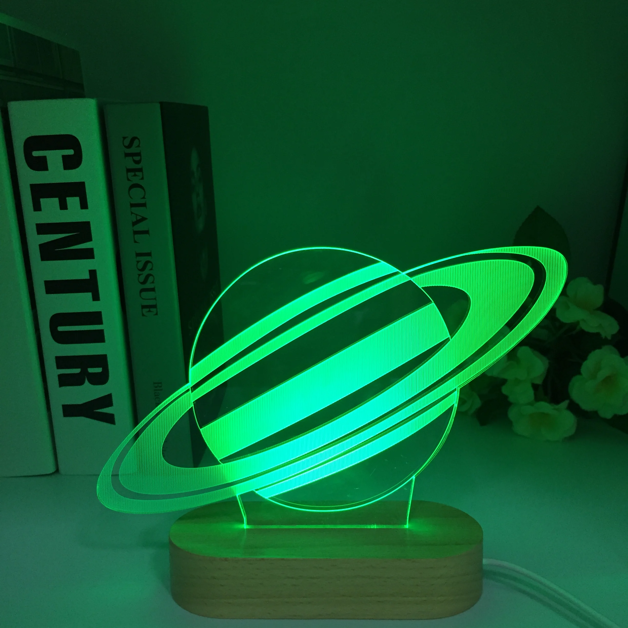 Saturn Universe Night Light Lamp 3D Sky Planet LED Lamp 7 Colorful Table Lamp For Kids Party Gift Wooden Remote Lamp