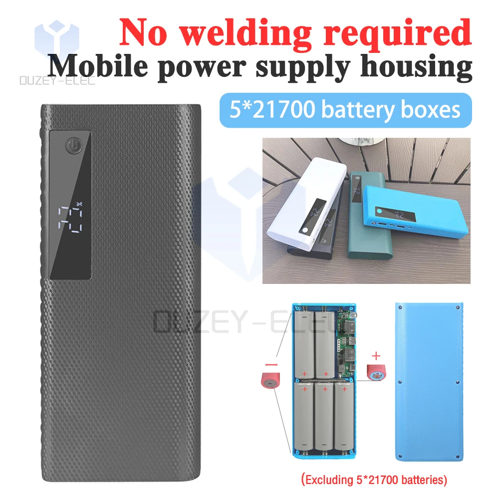 3.7V 5x21700 Battery Cases Power Bank Shell Type C Quick Charge LCD Display DIY Power Bank Battery Container Box Dropshipping