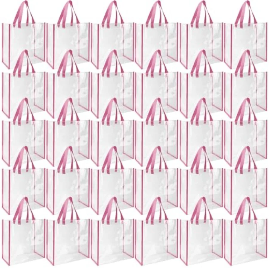 

30 Pack 12x12x6 Inch Clear Tote Bag Stadium Approved Bulk Plastic Beach Tote Gift Bag with Handle for Gym Sports 30 Pack 12x12x