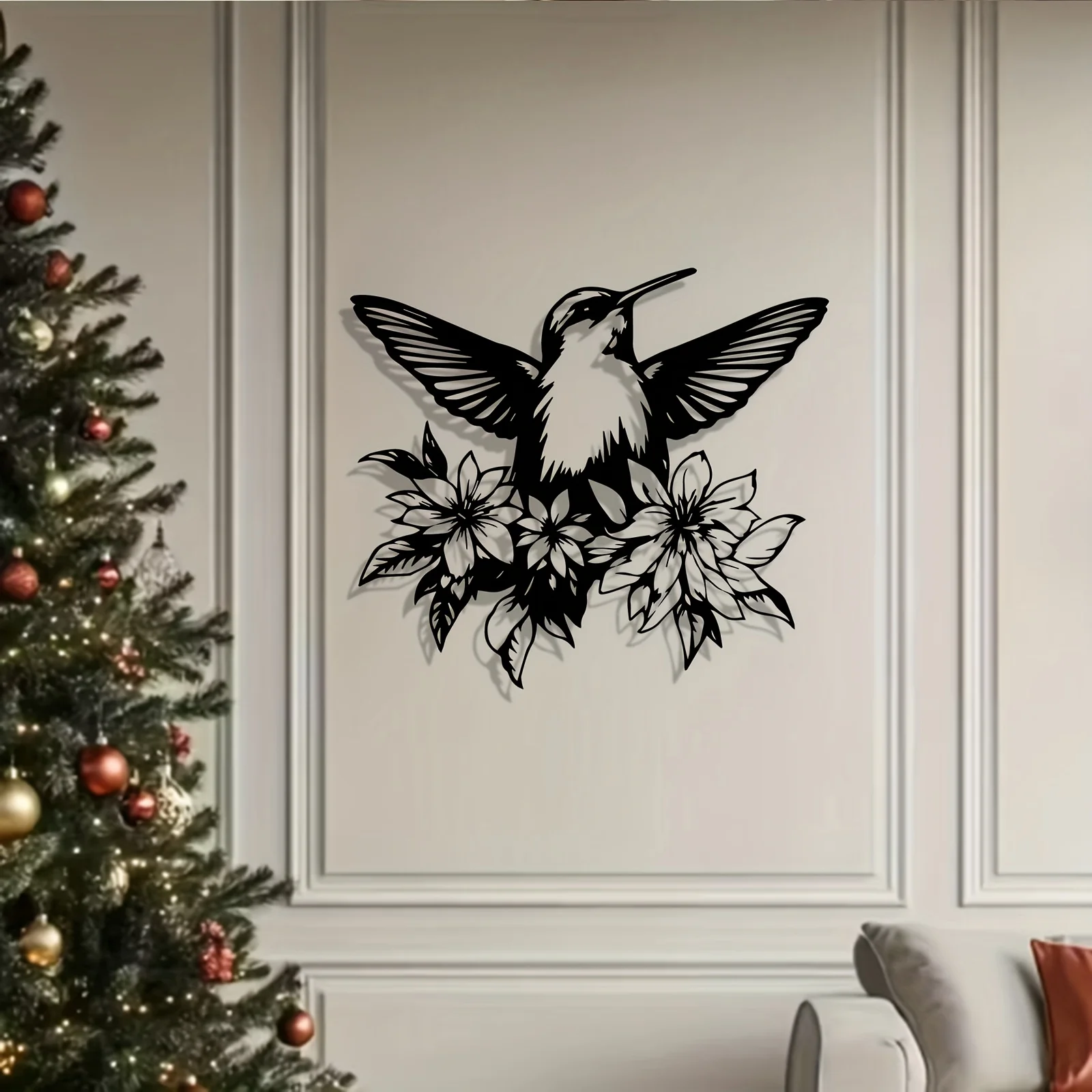 Arte de pared de metal con diseño de colibrí y flor, silueta mural, resistente a la intemperie, para decoración de interiores, exteriores, hogar, jardín y vallas.