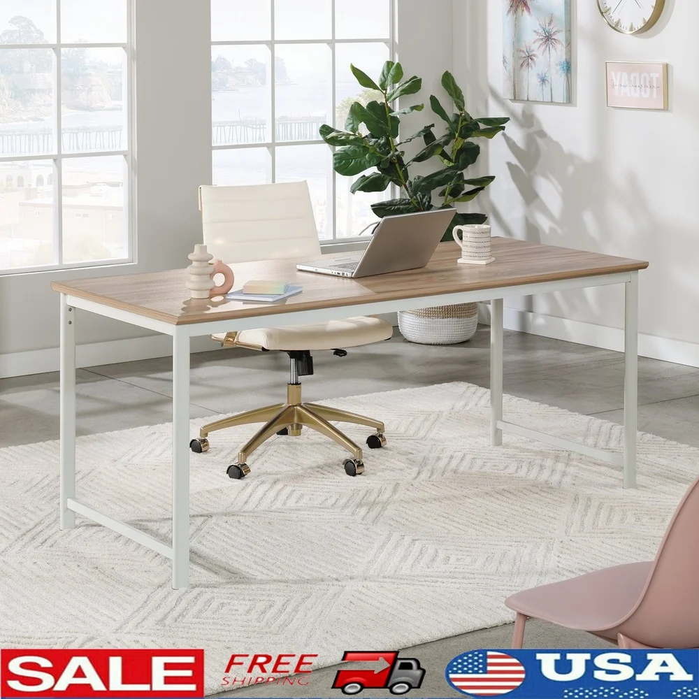 

Engineered Wood Metal Desk Kiln Acacia Finish Heat Stain Scratch Resistant Office Table Computer Desk Durable Design Assembled