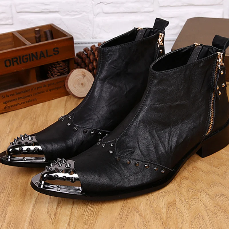 

Высокие ботинки 5 см из натуральной коровьей кожи, модная мужская качественная обувь до щиколотки, мужские зимние ботинки с острым носком на молнии