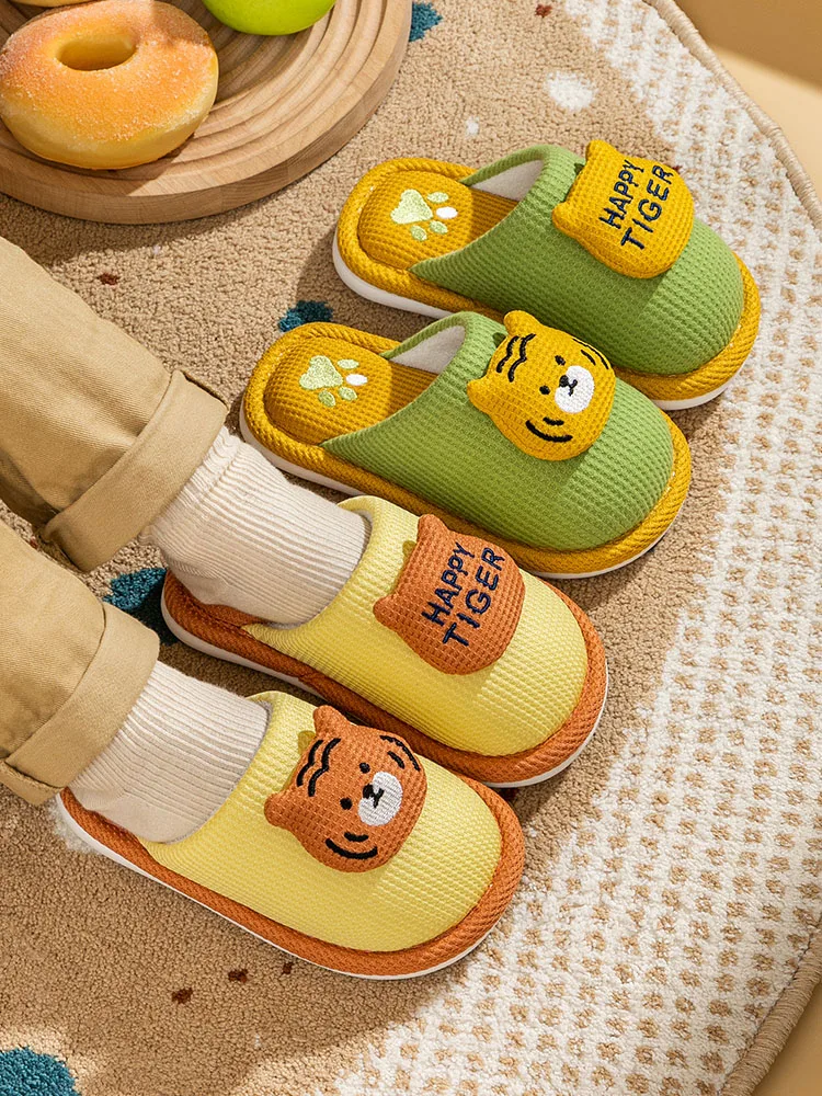 

Детские домашние тапочки из хлопка и льна, противоскользящие домашние тапочки Home oes на весну, осень и зиму с мультяшным дизайном для девочек и мальчиков