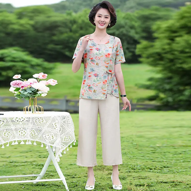

Fashionable Middle-aged and Elderly T-shirt Short-sleeved Tops Casual