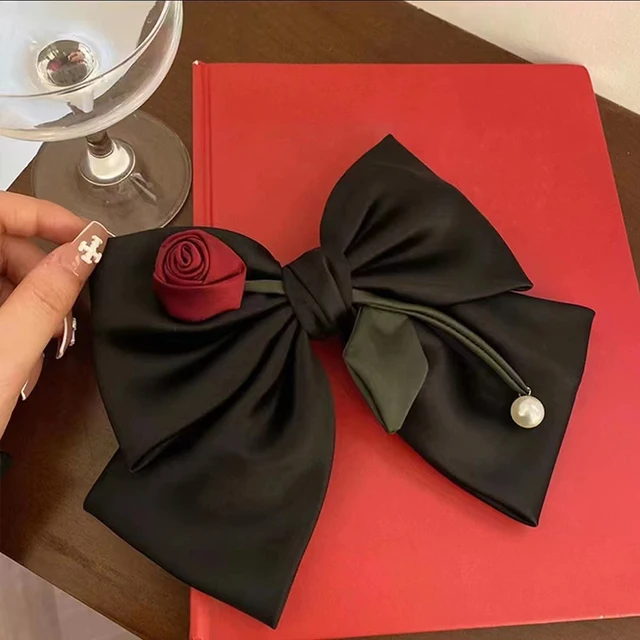 Vintage Romantic Rose Spinki do włosów Perłowa tkanina Czarna kokarda Spinka do włosów Dziewczyna Kobiety Kokarda do włosów Nakrycia głowy Akcesoria do włosów Nakrycia głowy