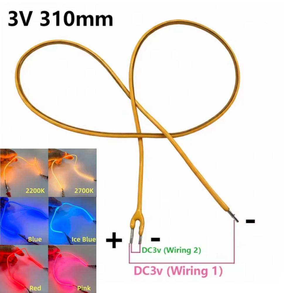 Free Cut Flexible LED Filament 310mm 2-in-1 DC3V LED Lamp Diode DIY Parts 2200K 2700K 6500K Pink Red Ice Blue Green 3-Electrodes