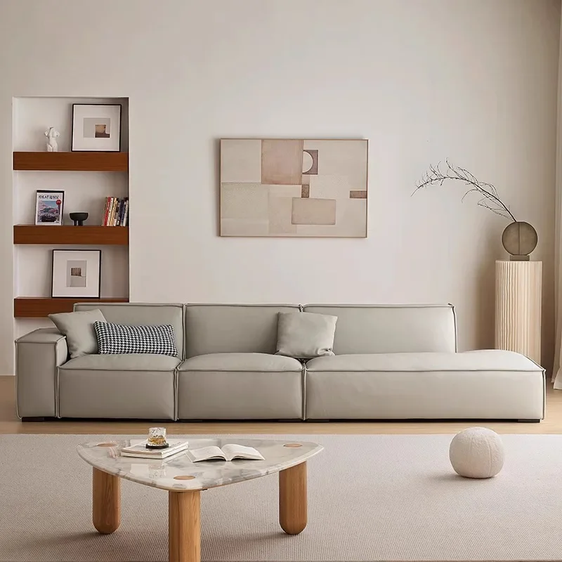 Italian minimalist leather sofa modern simple small apartment tofu block sofa living room household square leather art sofa
