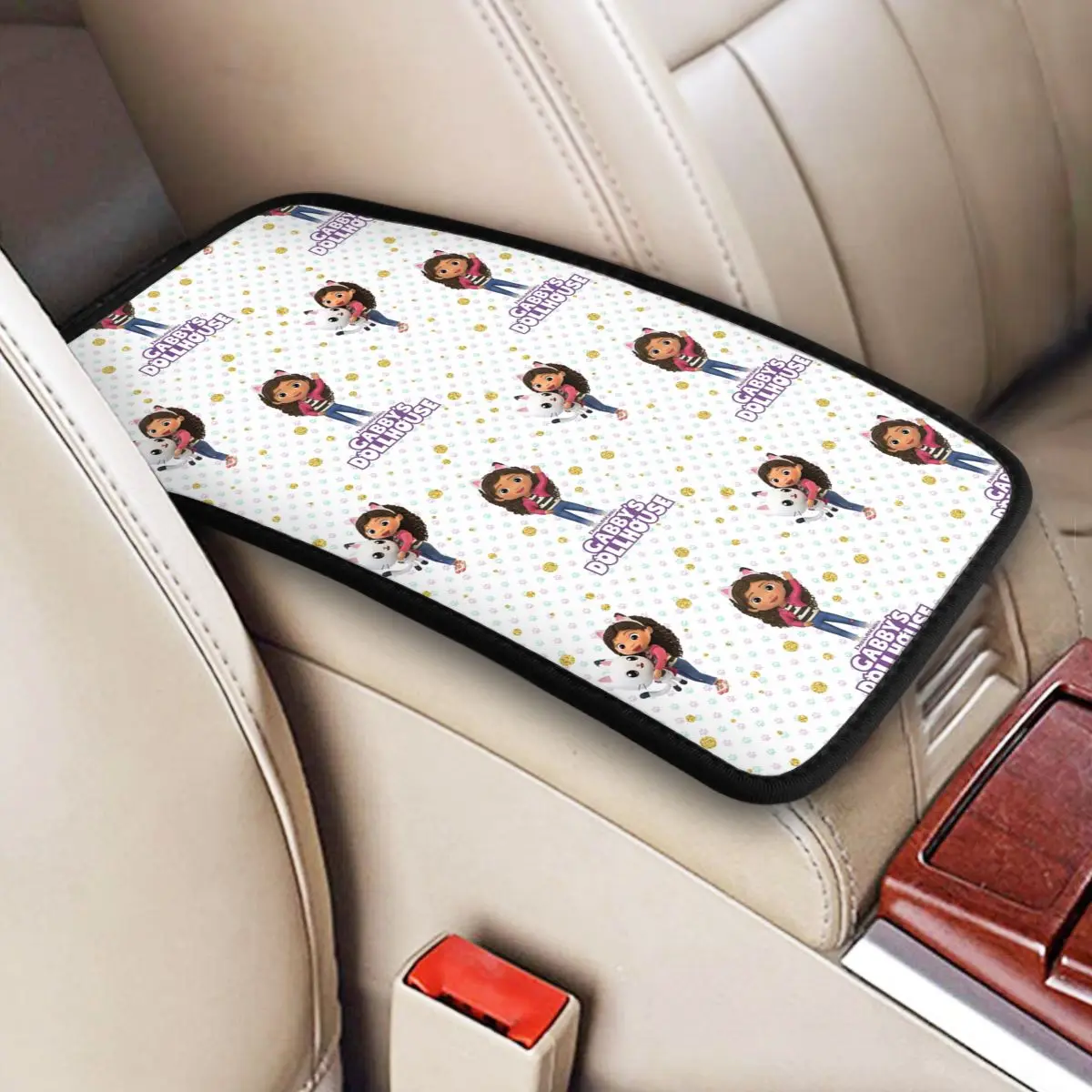 Gabby's Dollhouse Cartoon Car Armrest Cover Mat Anime Leather Center Handle Box Pad Cushion Auto Styling Interior Accessories