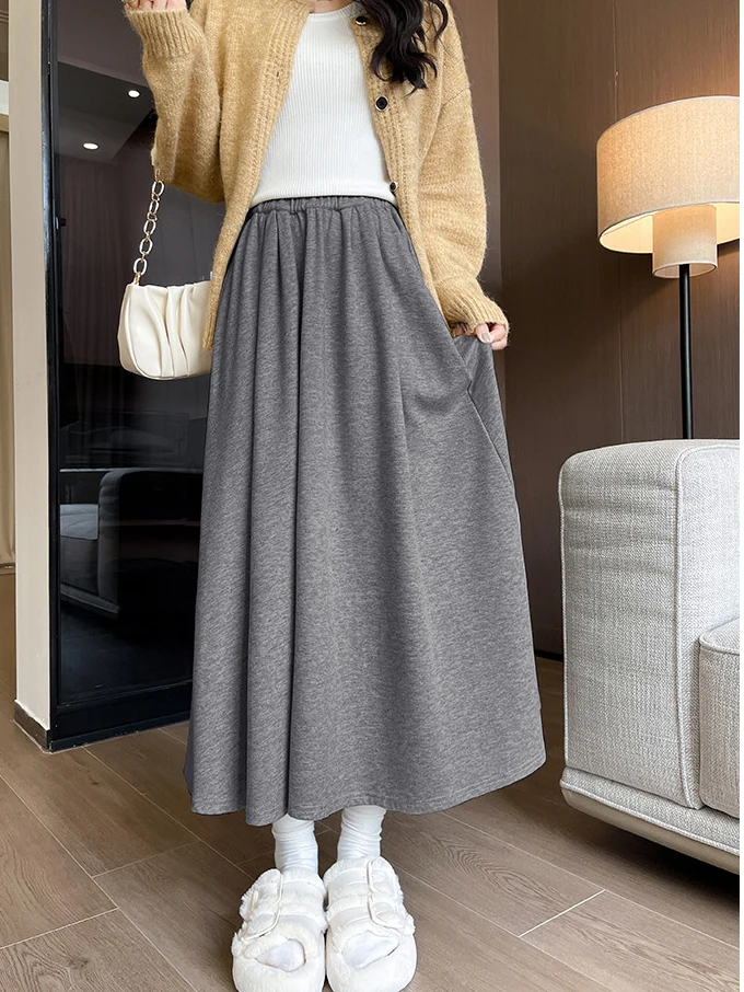 Gray Sports Skirt for Women 2024 Spring High Waist Slim A-line School Skirts Korean Women's Summer Skirt Elegant Long Bottoms