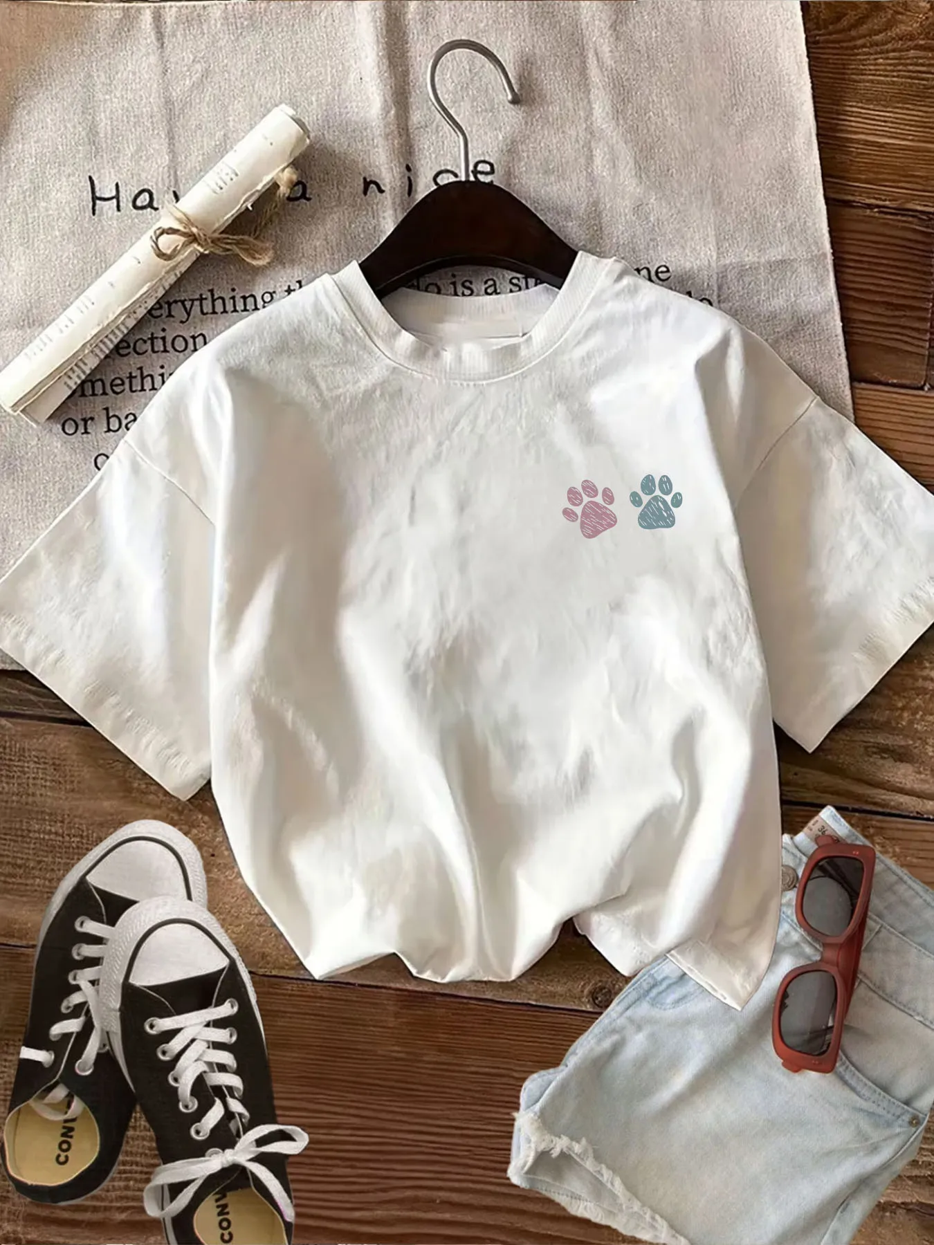 Women Fashion Printed Casual T‑Shirt, Polyester Soft Breathable Short Sleeve Tee, Perfect For Summer Daily Casual Outfits.