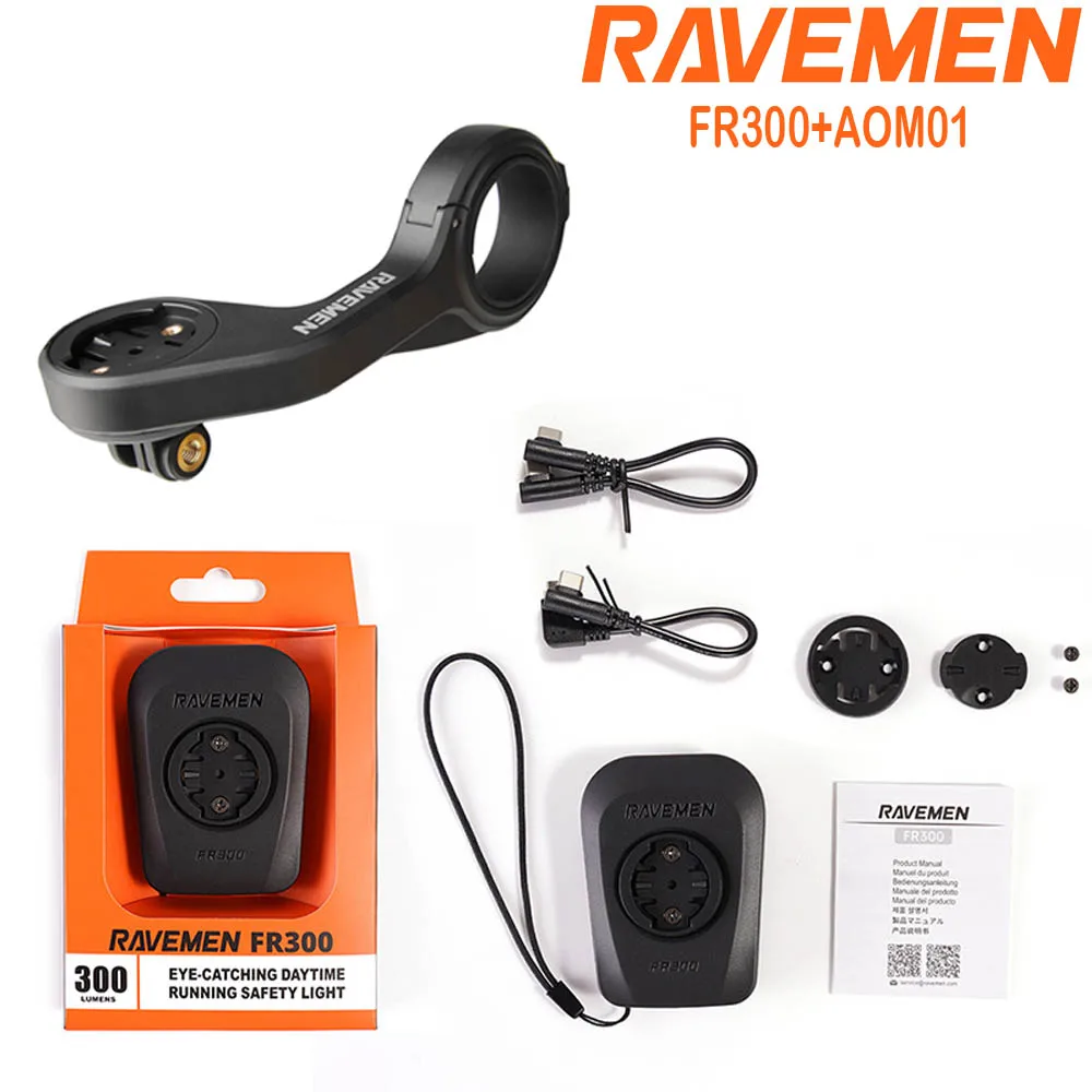 RAVEMEN FR300 FR160 Fiets-dagkoplamp AOM01 Mount Compatibel met Garmin Wahoo GPS Fietsveiligheid Zijzicht Voorlicht