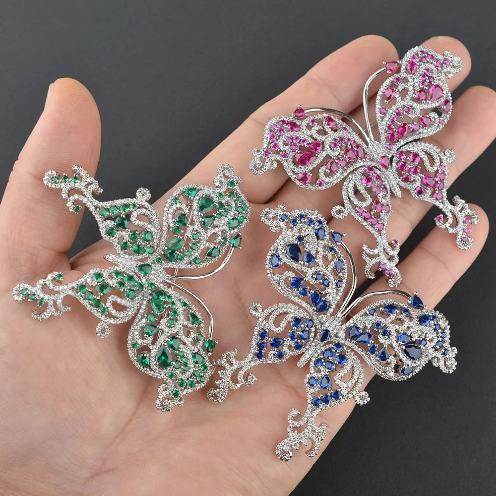 

70X57 мм женская высококачественная брошь-бабочка из белого золота смешанного цвета Cz с микро-бабочкой