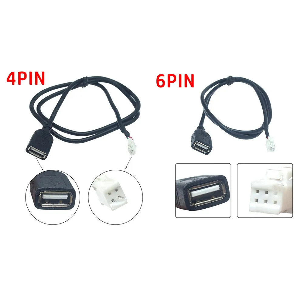 2 Pcs Car USB Extension Cable Adapter（4Pin+6Pin ) Car Radio Stereo Black 75CM Interior Connector Accessories