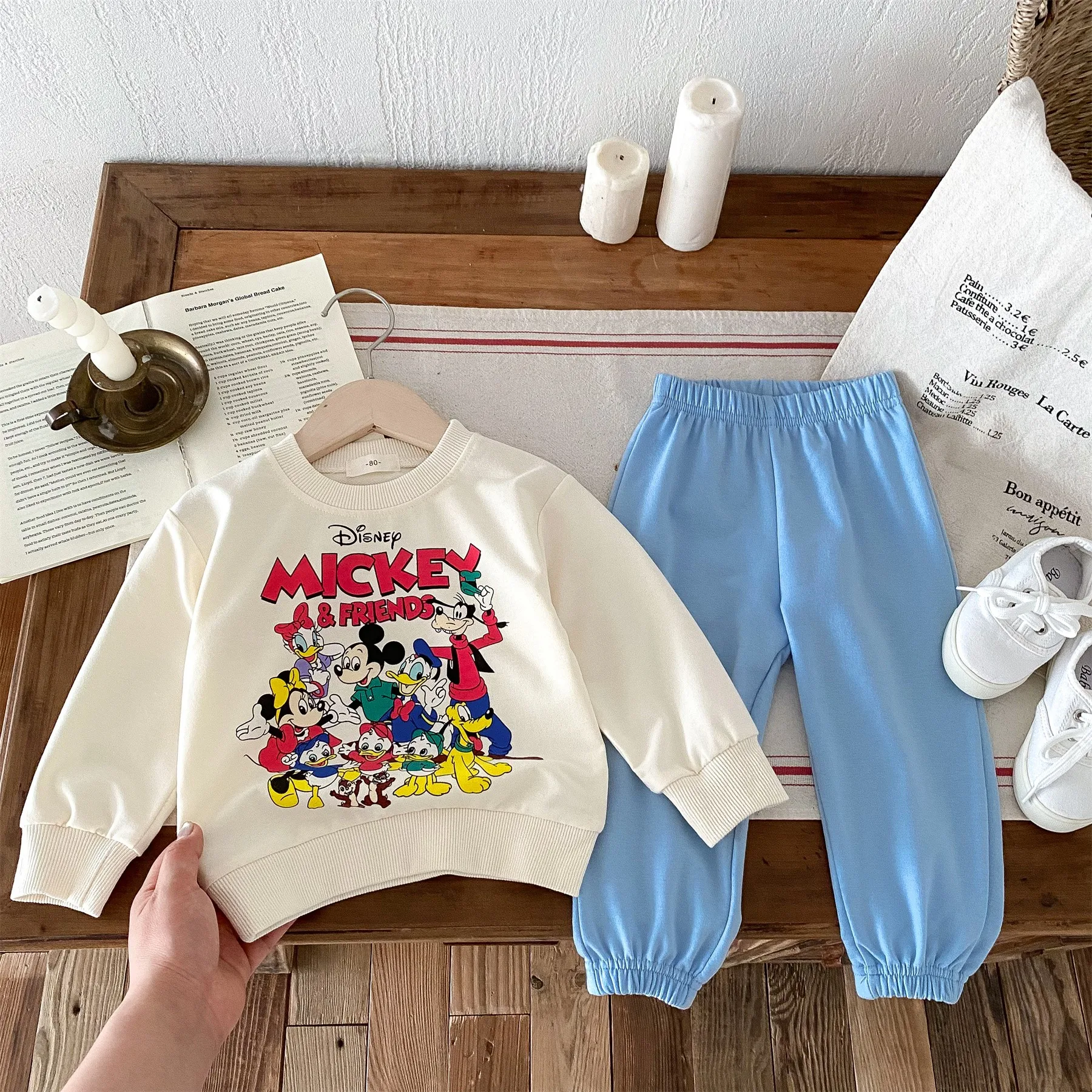 Sweatshirt + Sweatpants 2pc/set For Kids Clothing Disney Cartoon Tracksuit Loose Fashion Baby Girl Boy Long Sleeved Outfits NEW