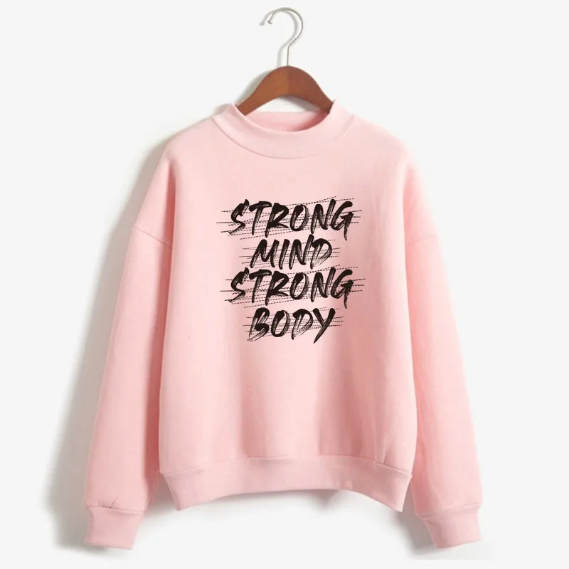 

STRONG MIND STRONG BODY Print Women Sweatshirt Korean O-neck Knitted Pullover Thick Autumn Candy Color Lady Clothing