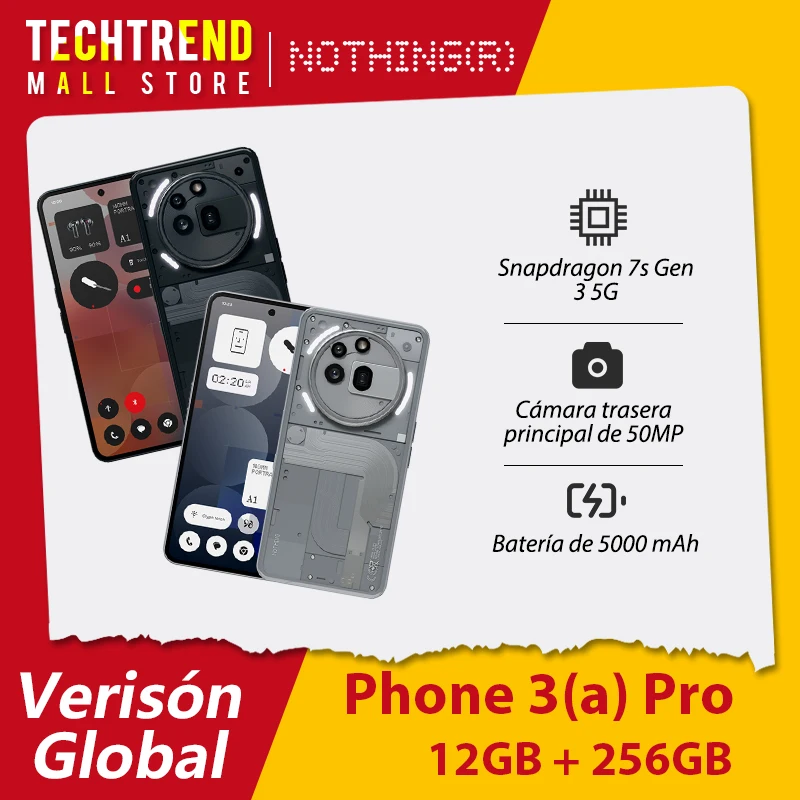 Versión Global Nothing Phone 3(a) Pro 5G Smartphone Snapdragon 7s Gen 3 5G 50MP Cámara principal Pantalla AMOLED de 6,77 pulgadas Batería de 5000mAh