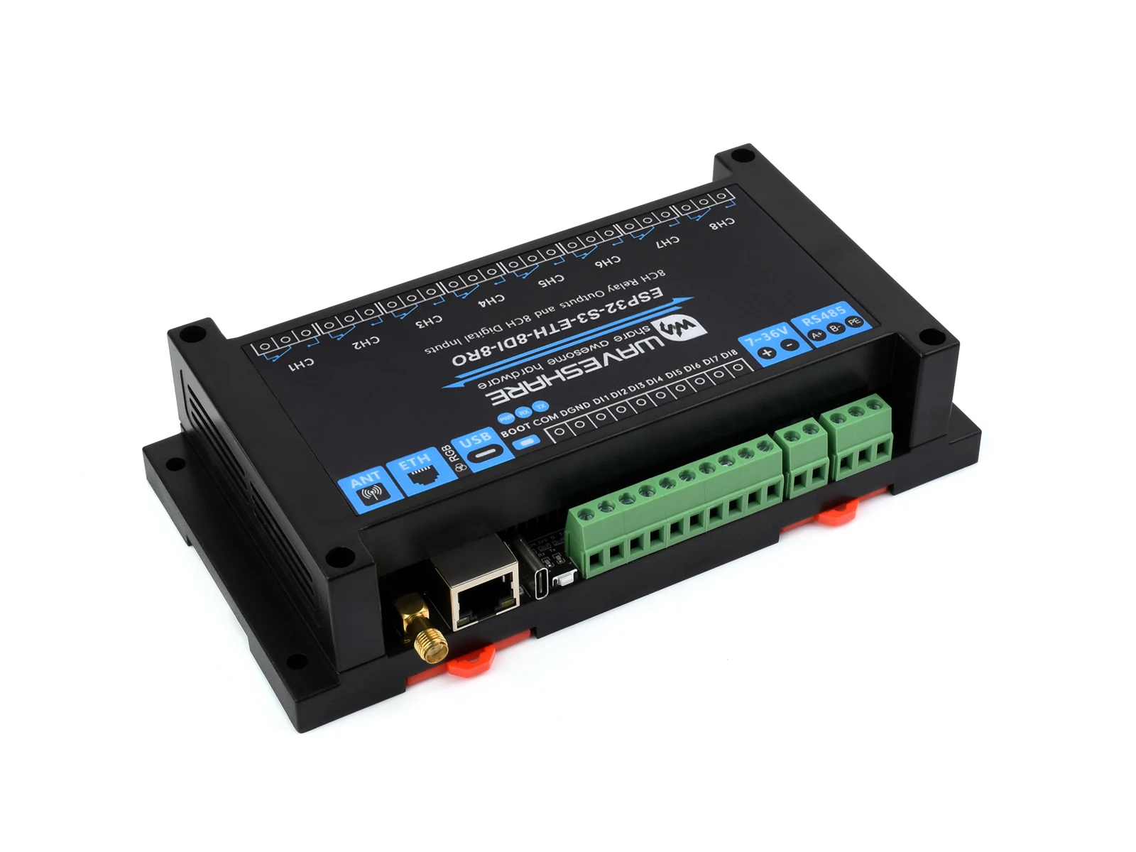 Waveshare Industrial 8-Kanal ESP32-S3 WiFi-Relaismodul, integrierte isolierte RS485-Schnittstelle, Mehrfach-Isolationsschutzschaltung