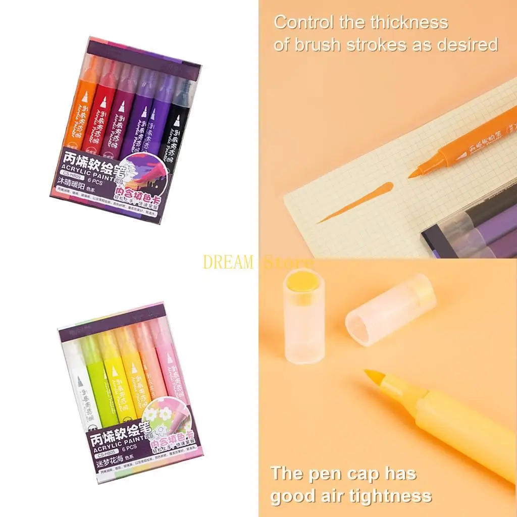 

Acrylic Marker 6 Color Acrylic Paint Pen Brush Tip for Journaling Drawing on Paper Stone Rock Canvas Wood Glass Fabric best sale