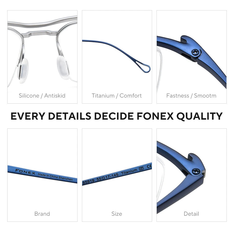 FONEX Titan-Brillengestell für Herren, Markendesign, halbrandlose, quadratische Brille, japanische weiße, ultraleichte Halbrandbrille 85919 – Detail 4