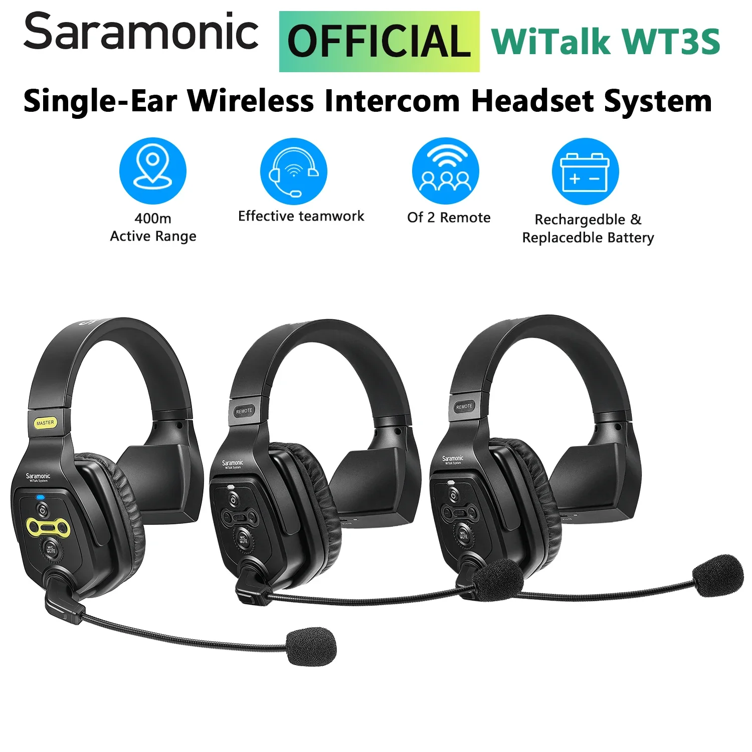 Saramonic Witalk WT3S Full-Duplex Wireless Intercom Communication Headset System for Drone Shooting TV Film Production Teamwork