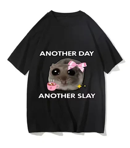 حزين الهامستر يوم آخر القتل مضحك تي شيرت عادية Kawaii التي شيرت المرأة الرجال نمط قميص مطبوع للجنسين موضة قصيرة الأكمام