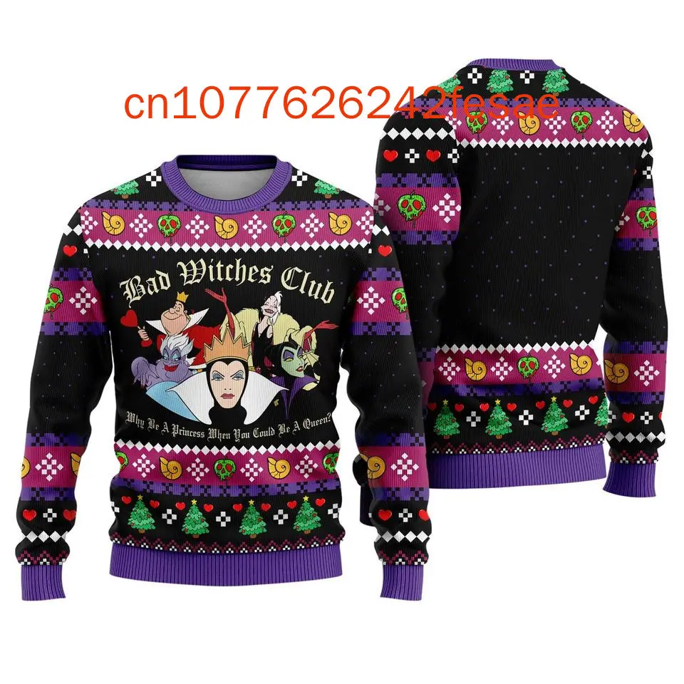 Maglione natalizio Disney Villains stampato in 3D Casual Street Y2K Top girocollo a maniche lunghe da uomo e da donna