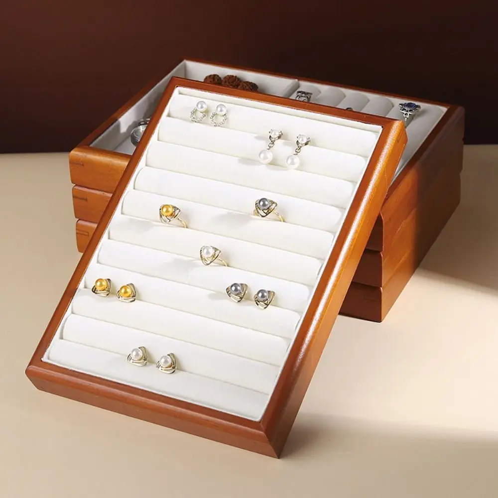 

Multi-Grids Wood Rings Tray Velvet Ear Studs Case Earrings Display Tray Jewlery Organizer Jewelry Display