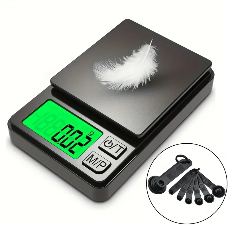

2-Pack Green Backlit Pocket Scale 1000g Jewelry Scale 0.1g Handheld Electronic Weighing Spoon Measuring Tool Set for Baking