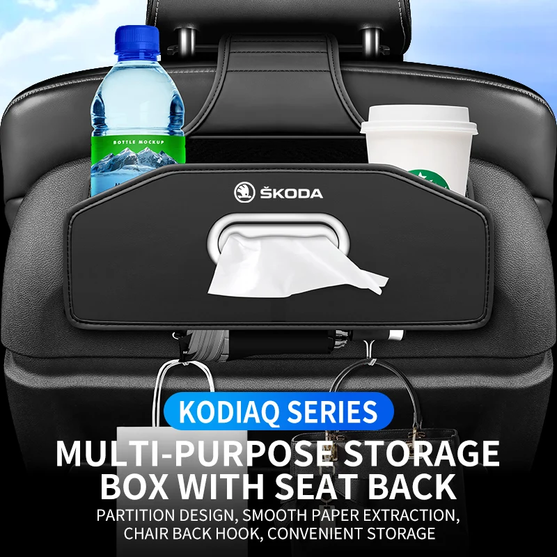 

For Skoda Karoq Fabia Scala Multifunctional Back Seat Storage Organizer - Car Seat Back Storage Box With Tissue Box & Cup Holder
