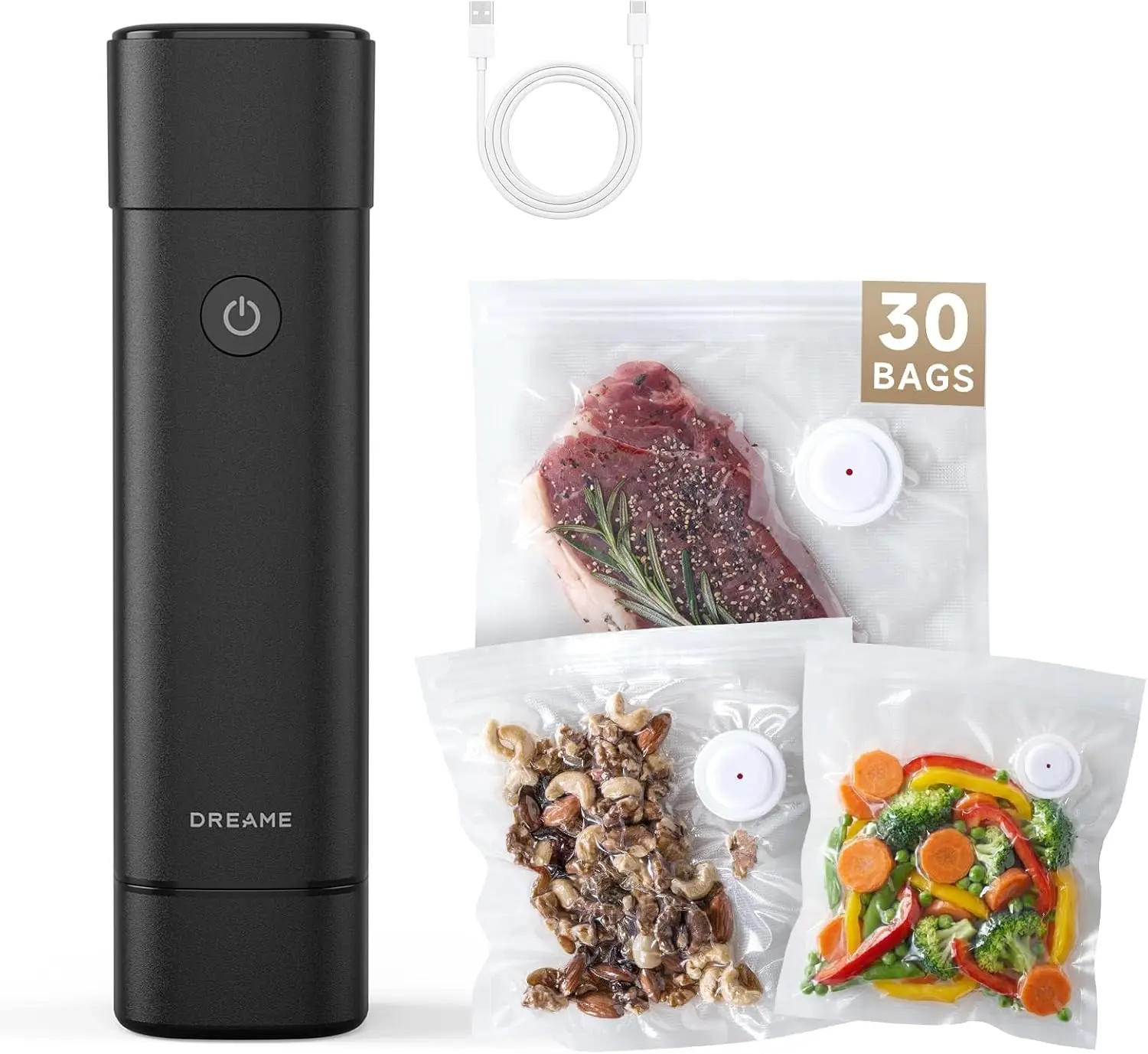 

Handheld Vacuum Sealer Machine with 30 Reusable Bags, Auto Stop, Rechargeable for Food Preservation