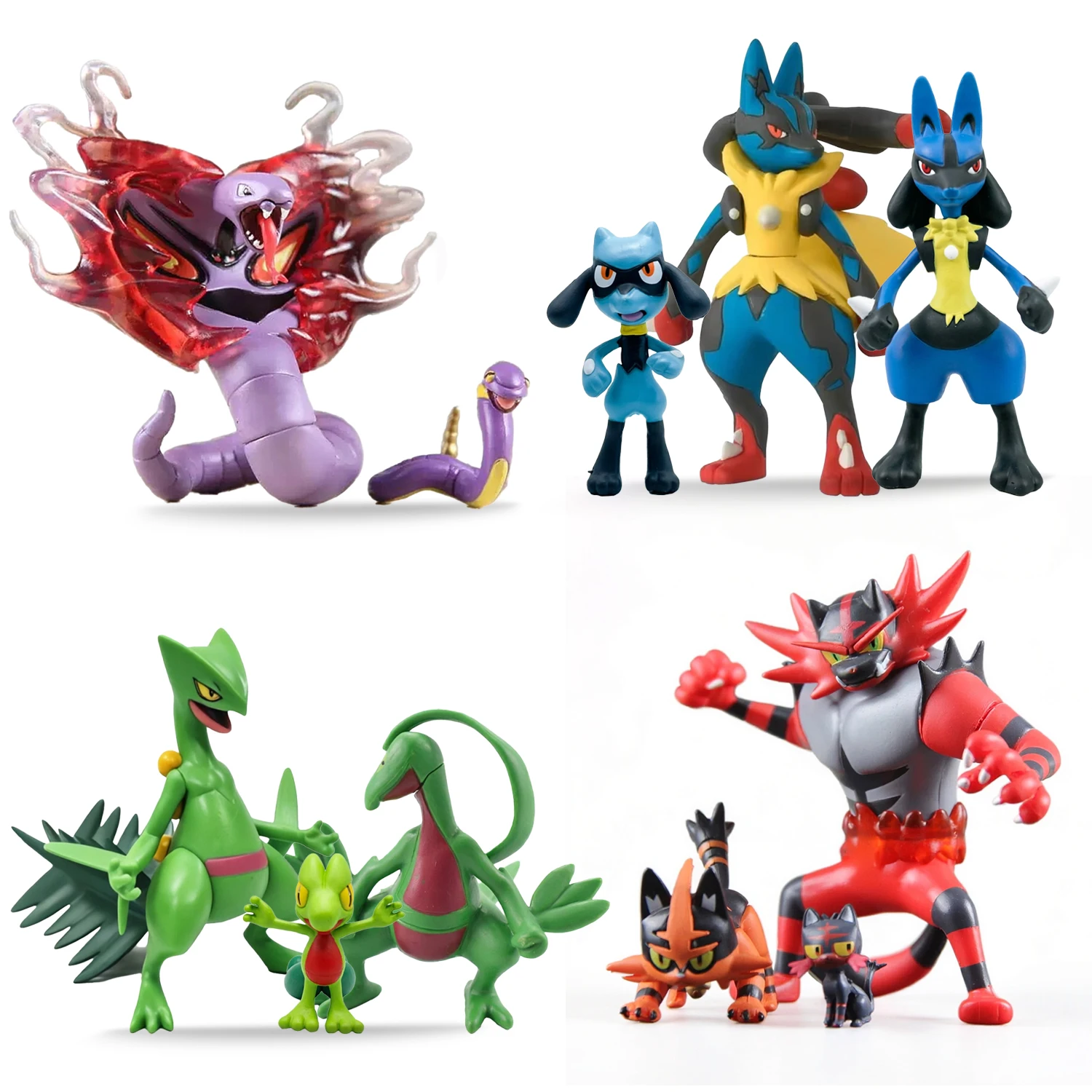Set de Pokémon: Evolución de Arbok y Ekans, Grupo de Evolución de Lucario, Grovyle e Incineroar, Figuras de Acción de PVC, Colección de Anime