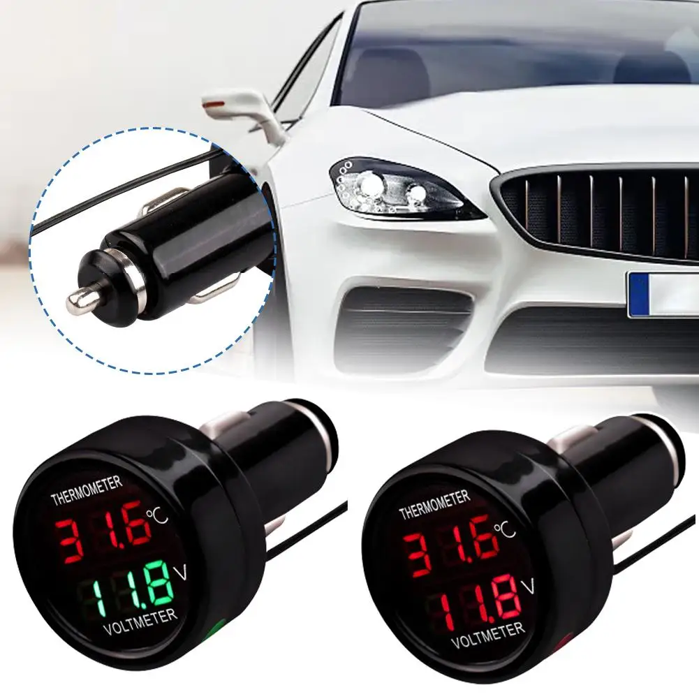 12V 24V Digital DC Voltage Car Voltmeter Thermometer Cigarette Lighter  Style 2 in 1 Battery Monitor Voltage Temperature Meter