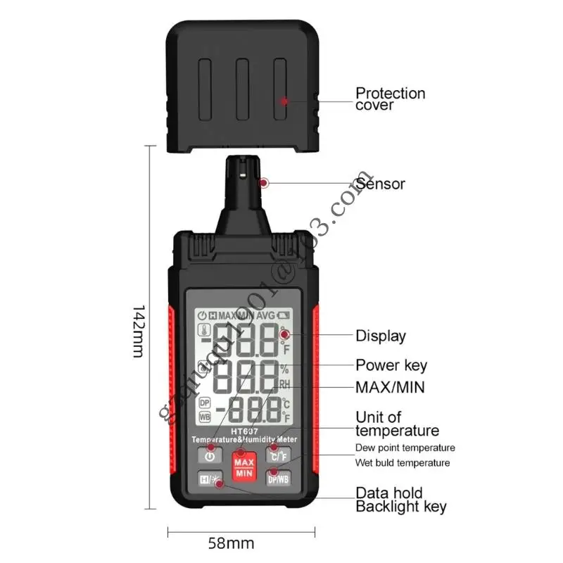 LCD 백라이트 온도 온도 습도 습도가 이슬점 습식 전구 데이터는 실내 사용을위한 디지털 히그로미터를 유지합니다.