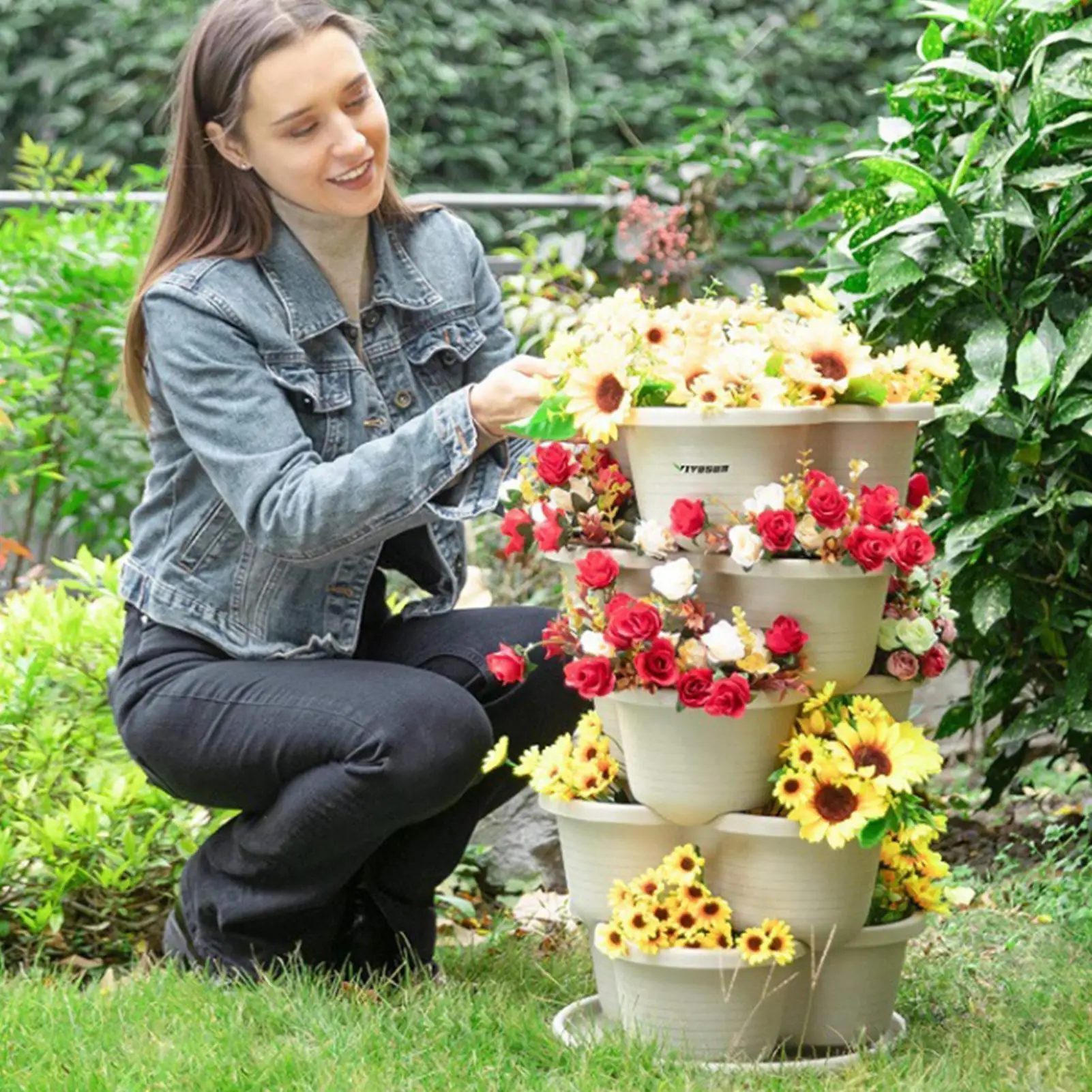5 Pcs Stackable Vertical Planter Tiered Strawberry Tower Garden Pot Climbing Butterfly Shape for Balcony Yard Vegetable Flower