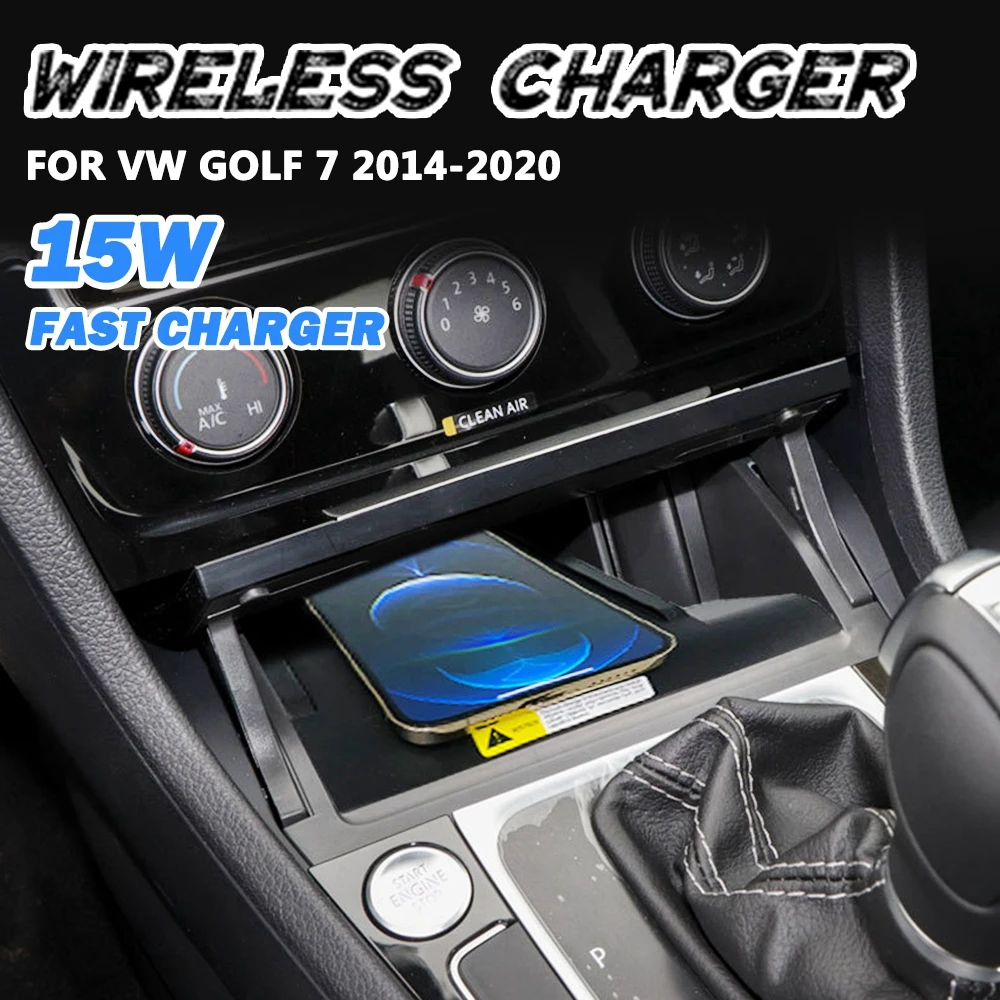 Golf 7 Induction Charger Mat QI Wireless Charger For VW Golf 7 2014-2020 Car Center Console 15W Fast Charging Smartphone Hold