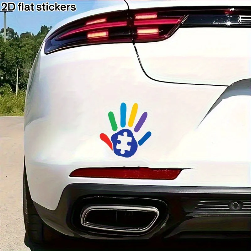 Inclusive Puzzle Hand Car Sticker, Autism Awareness Decal for Car Doors Hoods, Ideal for Showing Support with a Meaningful