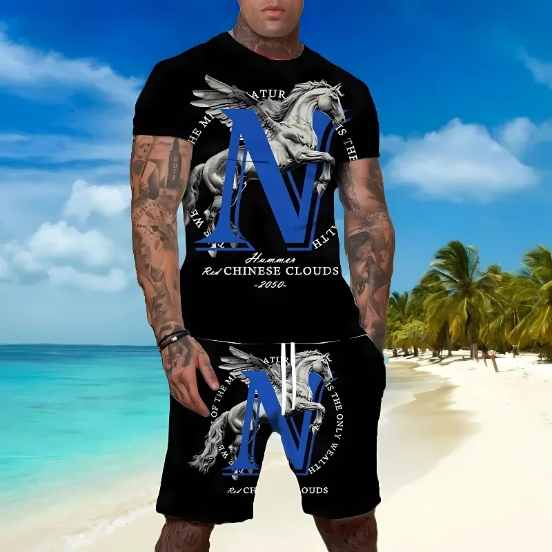 2025 New Bestselling Trendy Men's T-shirt Short Sleeve Shorts Set Personalized Street Style Summer Casual Fashion Set
