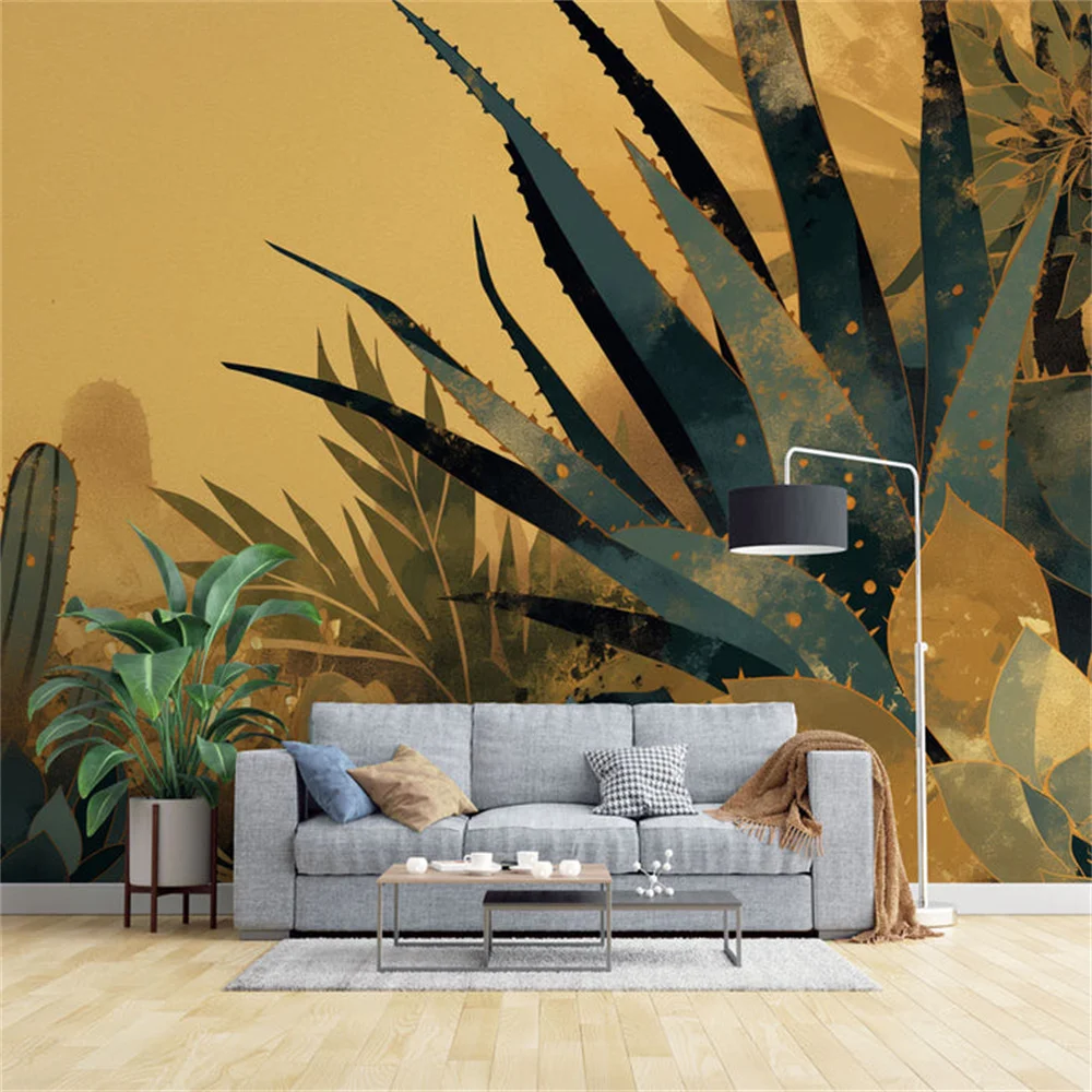 Milofi black and gold wallpaper desert cactus mural