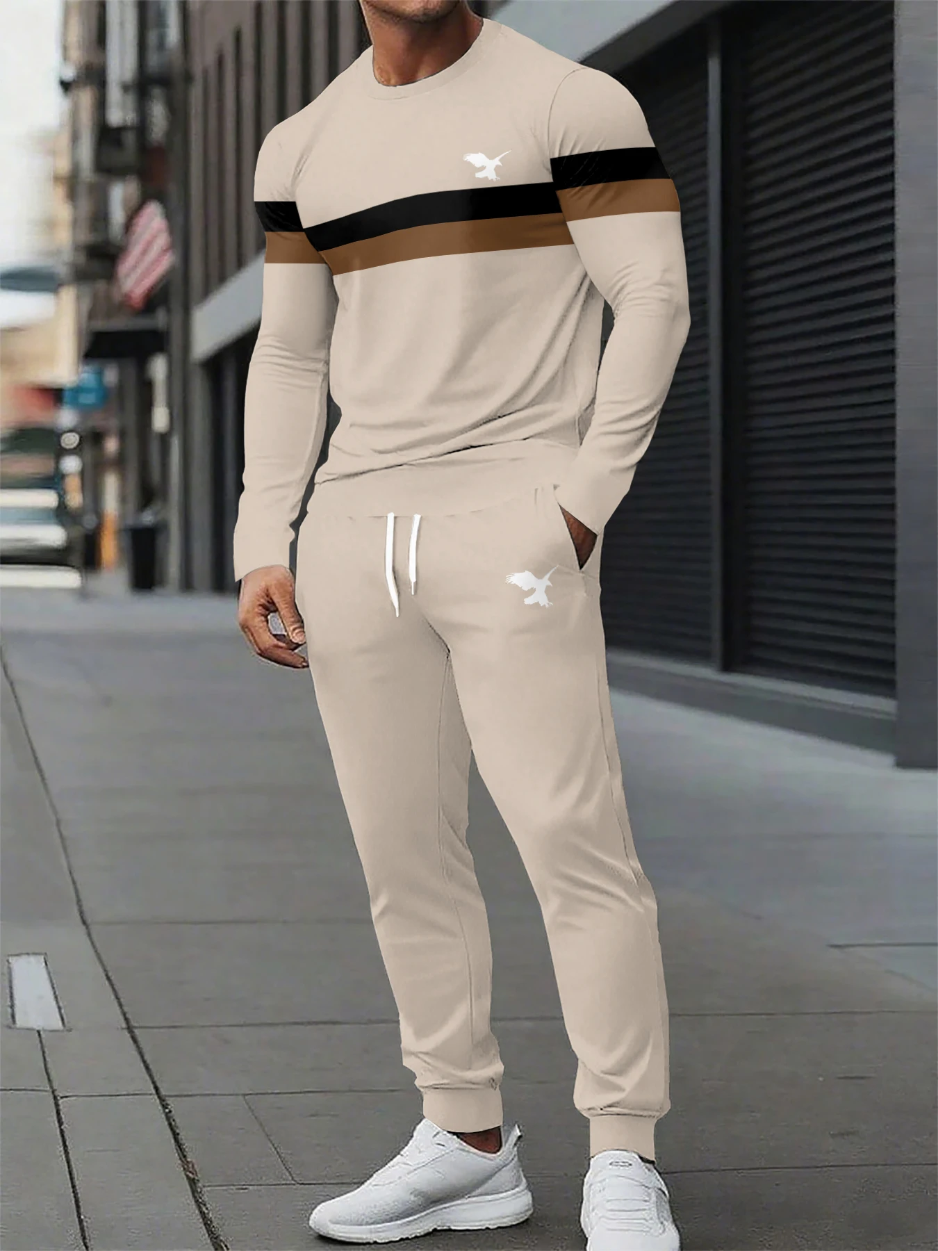 

Autumn and Winter Men Long Sleeve Set Paris Printed Pattern for Men Fashion Set Quick Drying and Breathable Long Sleeve Set