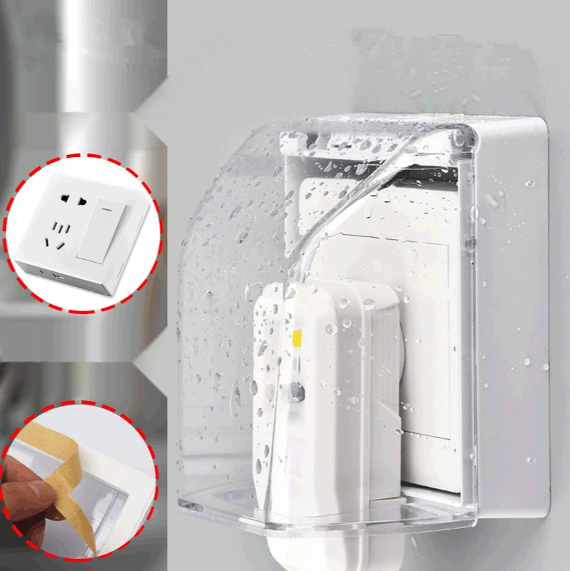 86 Type Heightened Waterproof Splash Box Self-adhesive Electrical Wall Socket Switch Protection Cover Bathroom Accessories