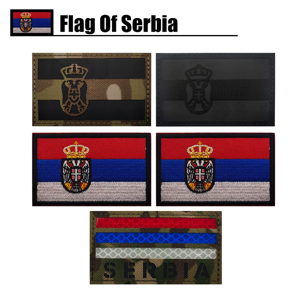 Europe Country Flag Patch Of Serbia Embroidery Refletcive Shoulder Jacket Label Patch Of Serbia Flag Sew-on