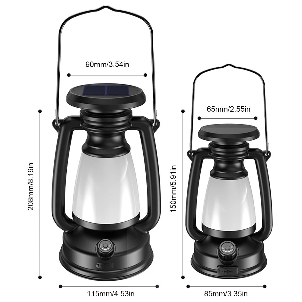 Camping Lantern Solar Charging 800mAh/1200mAh LED Portable Vintage Lantern Type-C USB Waterproof for Hiking Cafe Restuarant