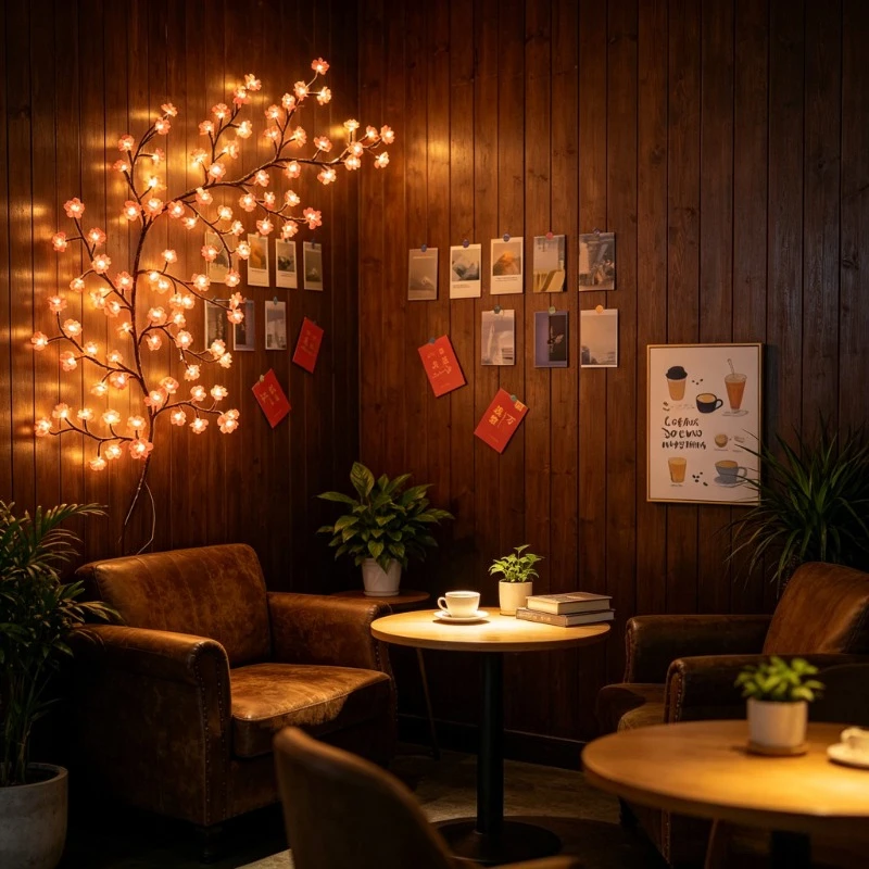 72LED Bendable Multi‑Color Cherry Blossom Flower Branch Lights, Creative Luminous Wall Lamps for Indoor Atmosphere Decoration
