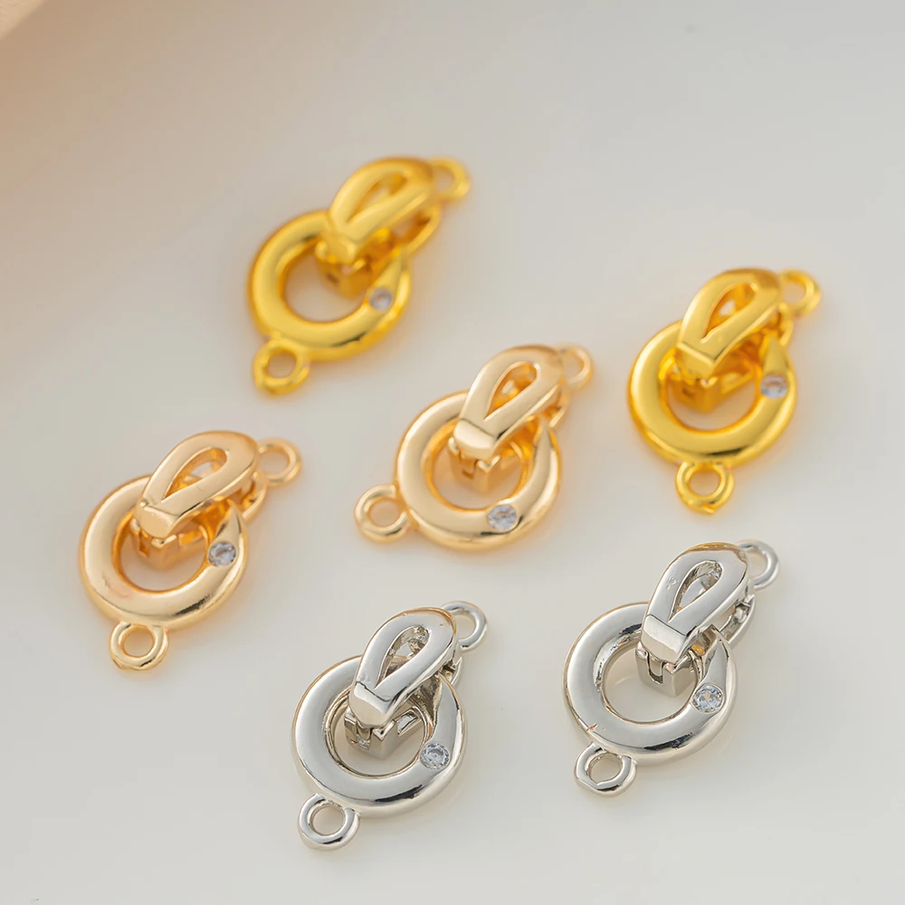 2pcs 18K/14K Gold Zirconia Round Clasp Connector Fastener Lock End Buckle For DIY Necklace Bracelet Jewelry Making Accessories image 3