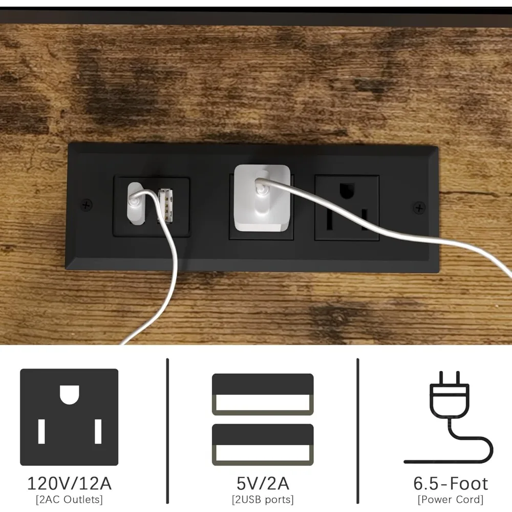 Large L Shaped Office Desk, Reversible Corner Computer Desk with Power Outlet and LED Light, Sturdy Gaming Desk with Storage Sh