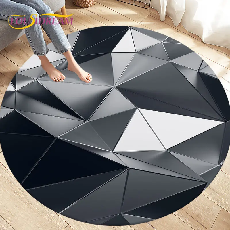 3D Abstract Geometric Visual Illusion Area Rug Large,Round Carpet Rug for Living Room Bedroom Sofa Decoration Non-slip Floor Mat