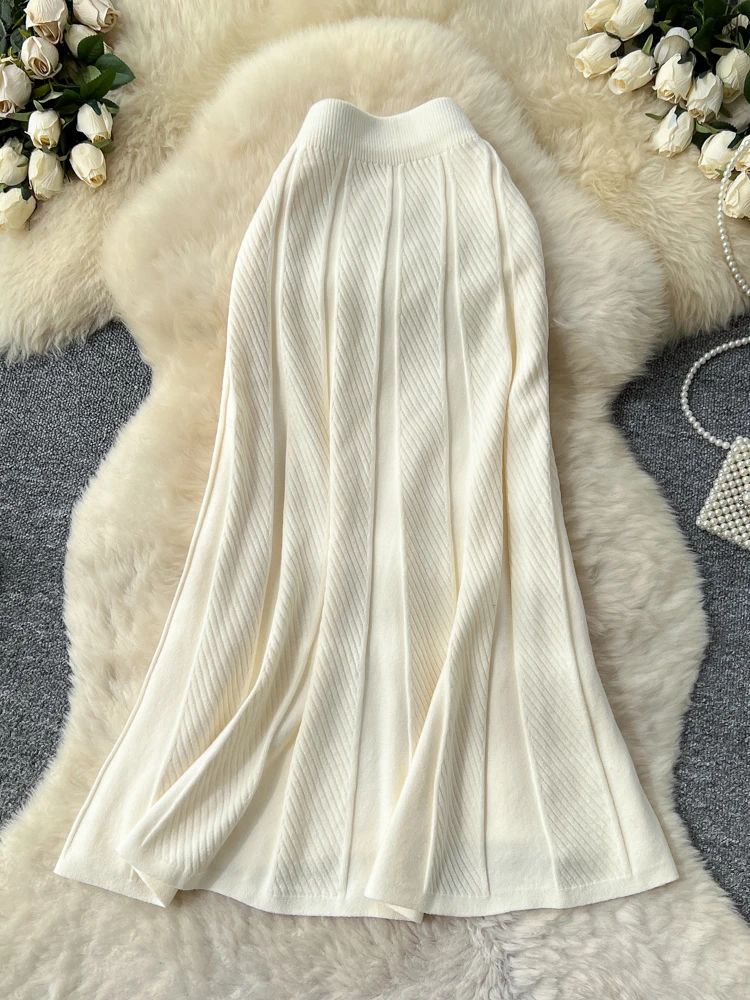 Ele Knitted f Skirt Women's Autumn Winter 2025 New Elastic Waist Slimming Personali Bodycon Sweater Midi Skirt