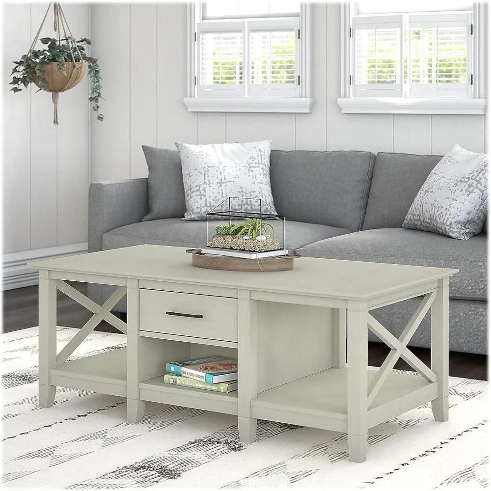 West Coffee Table with Storage in Linen White Oak REFRESHING HOME DECOR