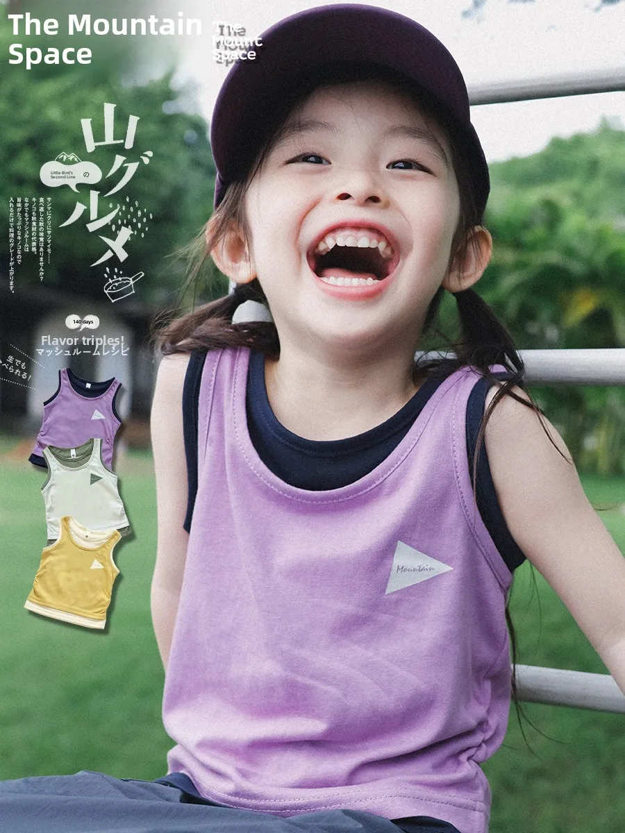 Outdoor Girls Vest the Mount Space Summer New Style Color Block Sleeveless Top for Children Kids Fashion Breathable Cotton Blend